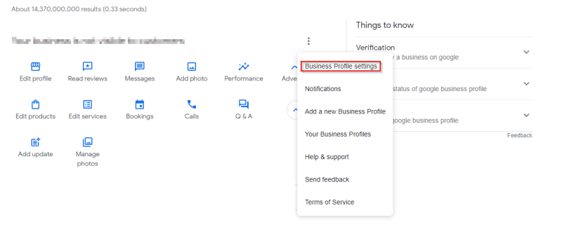 Business Settings Options in Google Business